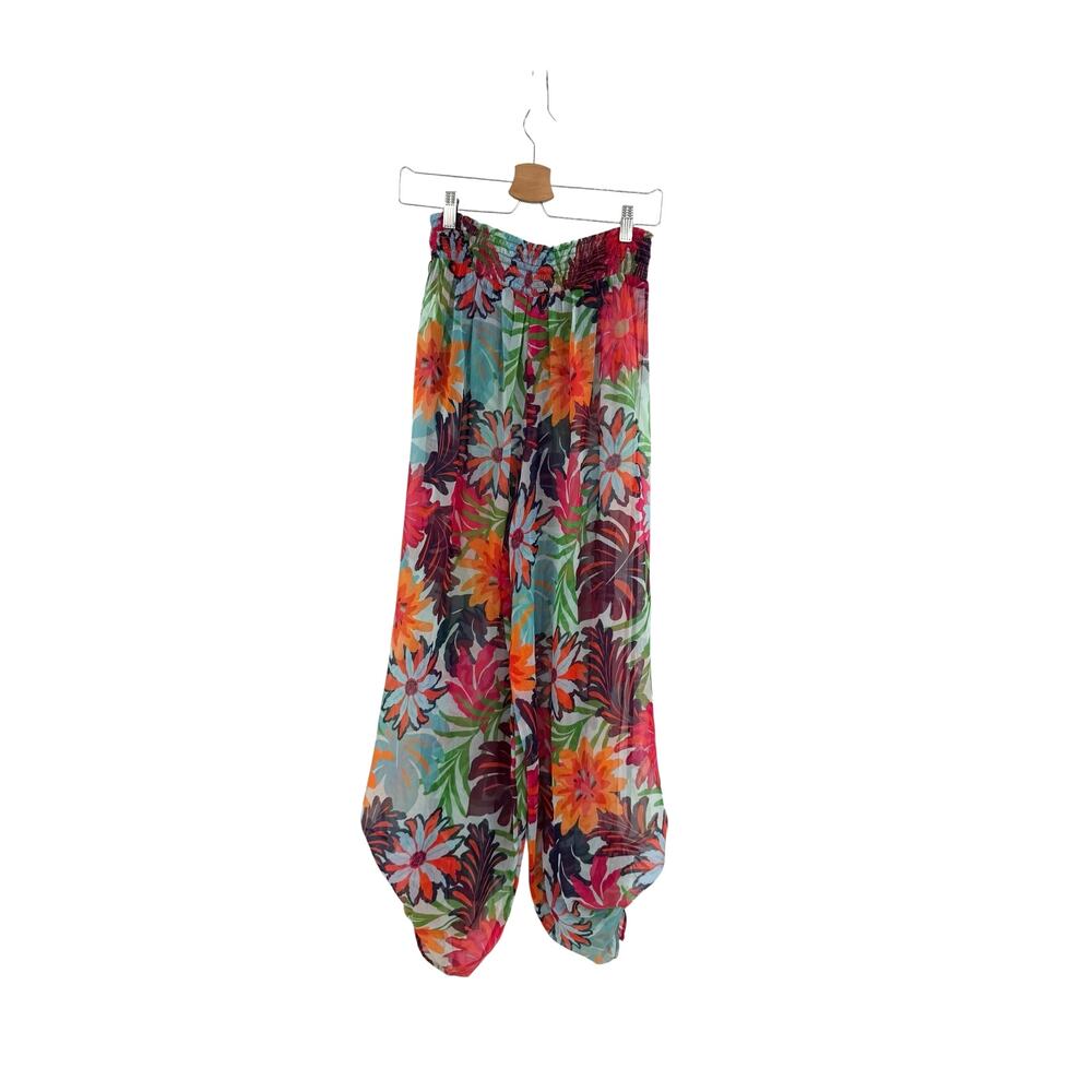 Ramy Brook Lancaster Floral Wide Leg Slit Pants Tassel Tie Size Medium - Picture 9 of 13
